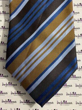 MARIO CALDI Silk Brown & Blue Striped Tie 3.875”